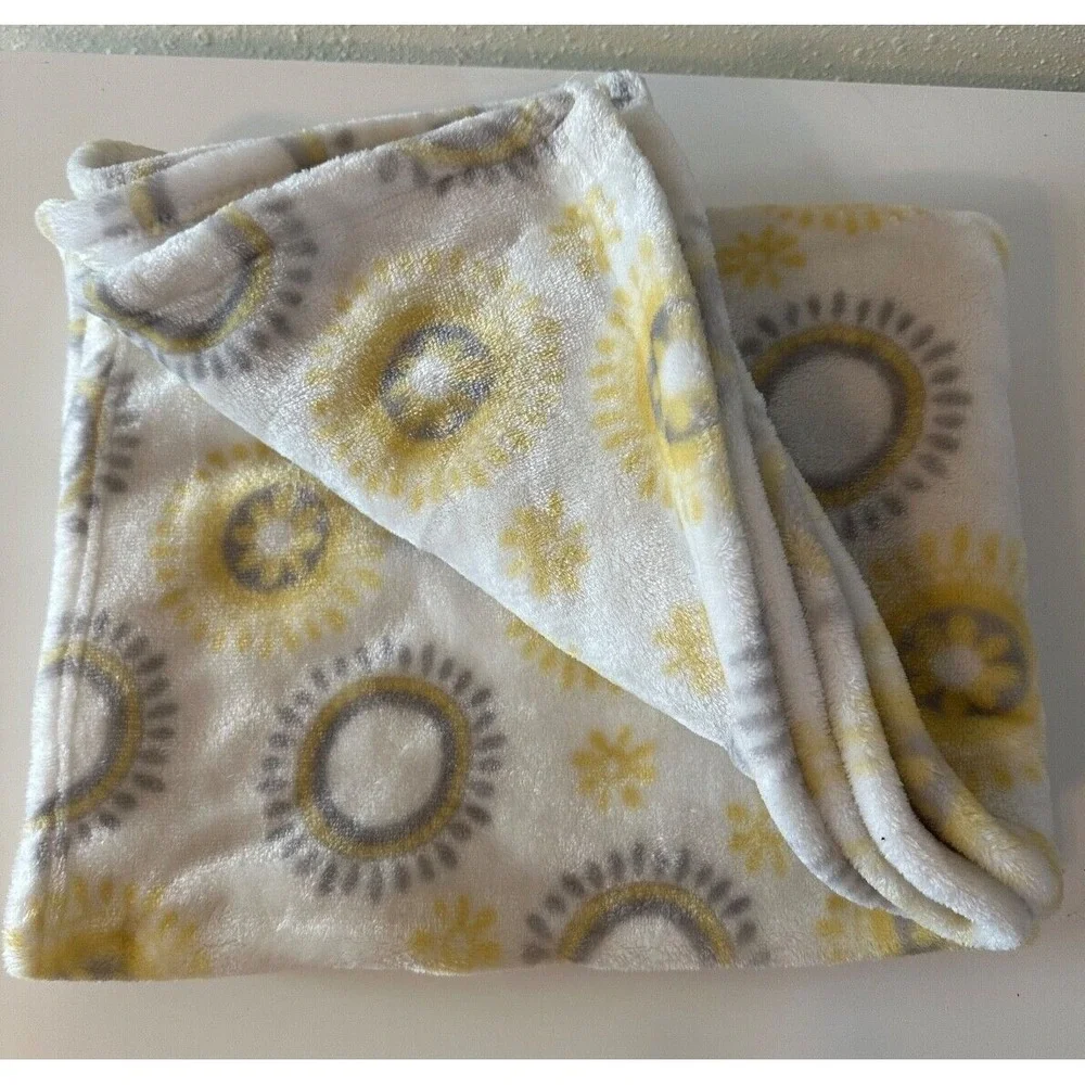 Little Miracles Baby Blanket Yellow Gray White Medallion Soft Poly Unisex